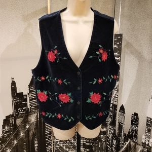 Casey & Max poinsettia black size Large velvet vest
